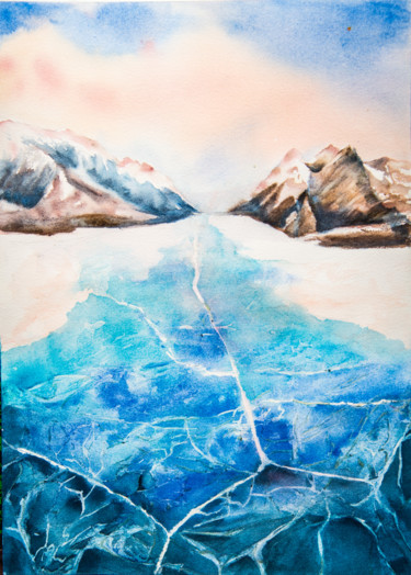 Painting titled "lac baikal" by Monique Hirel, Original Artwork, Watercolor