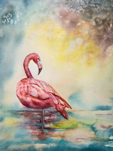 Картина под названием "pelican" - Monique Hirel, Подлинное произведение искусства, Акварель