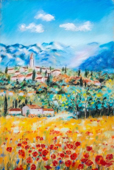 Painting titled "provence" by Monique Hirel, Original Artwork, Pastel