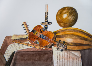 Painting titled "composition musicale" by Monique Hirel, Original Artwork, Watercolor