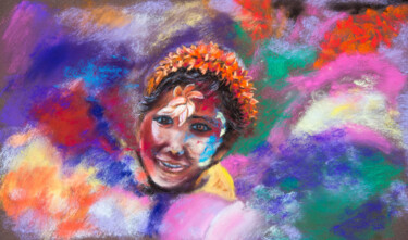 Painting titled "fete des couleurs" by Monique Hirel, Original Artwork, Pastel