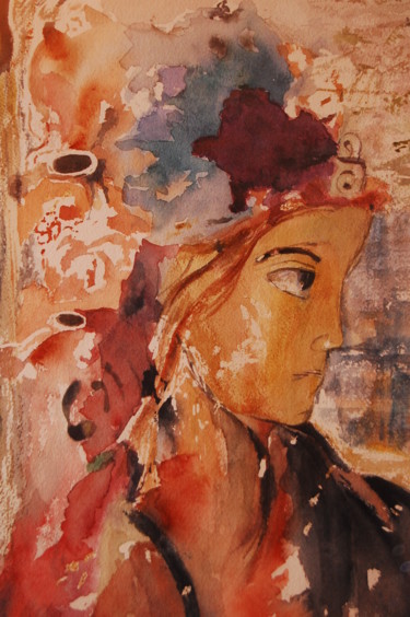 Painting titled "aquarelle-portrait-…" by Monique Hirel, Original Artwork