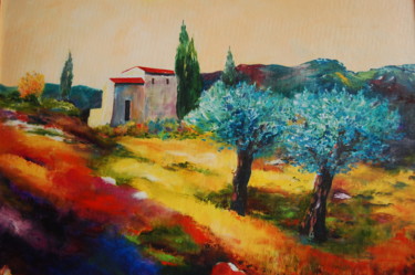 Painting titled "huile-paysages-prov…" by Monique Hirel, Original Artwork