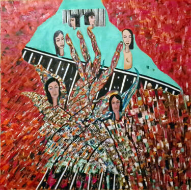 Peinture intitulée "Noyées dans la masse" par Monique-Laurence Jury, Œuvre d'art originale, Huile Monté sur Châssis en bois