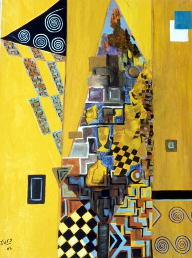 Painting titled "Composition jaune" by Monique-Laurence Jury, Original Artwork, Oil Mounted on Wood Stretcher frame