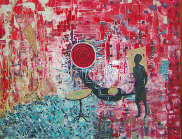 Peinture intitulée "Soleil rouge" par Monique-Laurence Jury, Œuvre d'art originale, Huile Monté sur Châssis en bois