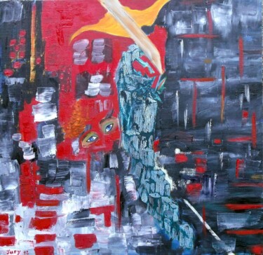 Картина под названием "Sans aile" - Monique-Laurence Jury, Подлинное произведение искусства, Масло Установлен на Деревянная…