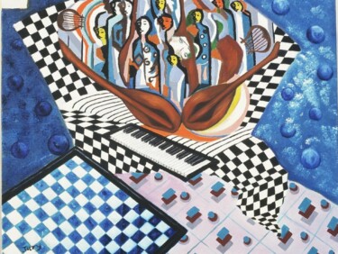 Painting titled "Musicolor" by Monique-Laurence Jury, Original Artwork, Oil Mounted on Wood Stretcher frame