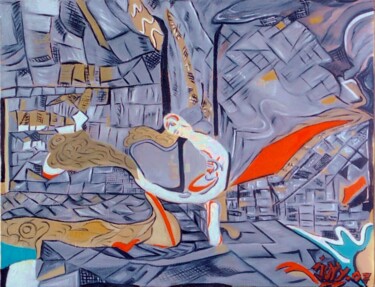 Pintura intitulada "Le mur éclaté" por Monique-Laurence Jury, Obras de arte originais, Óleo Montado em Armação em madeira
