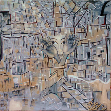 Painting titled "Le mur refermé" by Monique-Laurence Jury, Original Artwork, Oil Mounted on Wood Stretcher frame