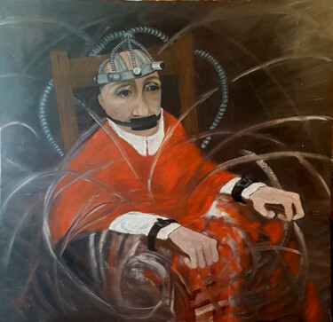 Painting titled "Le choc spirituel" by Monique-Laurence Jury, Original Artwork, Oil Mounted on Wood Stretcher frame