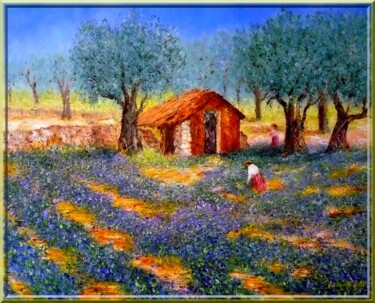 Peinture intitulée "violettes-a-grasse-…" par Monique Laville, Œuvre d'art originale, Huile