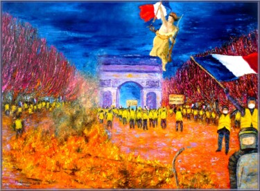 Painting titled "Les champs de la co…" by Monique Laville, Original Artwork, Oil