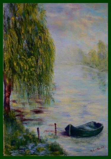 Painting titled "La barque III" by Monique Laville, Original Artwork, Oil