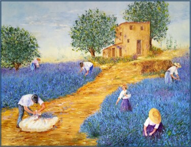 Painting titled "Lavande en Povence" by Monique Laville, Original Artwork, Oil