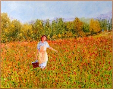 Pittura intitolato "La fille du puisati…" da Monique Laville, Opera d'arte originale, Olio Montato su Telaio per barella in…