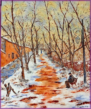 Painting titled "Le chemin des Hors" by Monique Laville, Original Artwork, Oil Mounted on Wood Stretcher frame