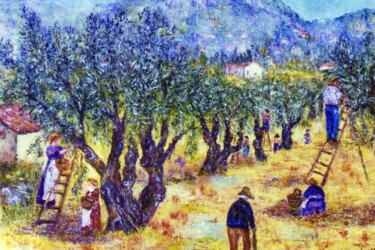 Pittura intitolato "Cueillette des oliv…" da Monique Laville, Opera d'arte originale, Olio