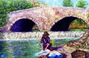 Pintura titulada "Ancien pont du Brec…" por Monique Laville, Obra de arte original, Oleo