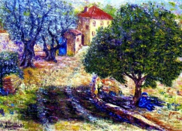 Painting titled "Paysage à Vence" by Monique Laville, Original Artwork, Oil