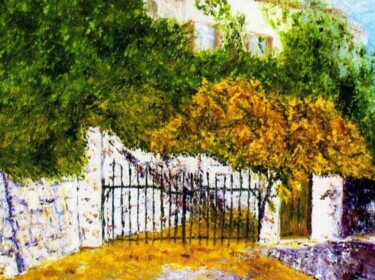 Pintura intitulada "Portail en automne…" por Monique Laville, Obras de arte originais, Óleo