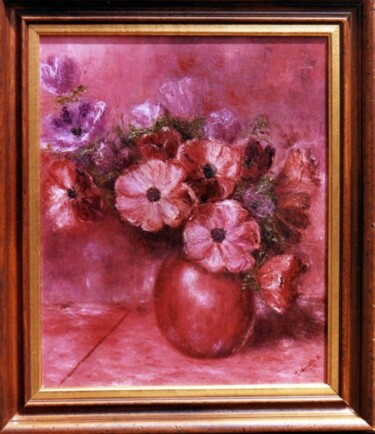 Peinture intitulée "Bouquet d'anémones" par Monique Laville, Œuvre d'art originale, Huile