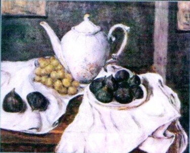 Pittura intitolato "Figues, raisin et c…" da Monique Laville, Opera d'arte originale, Olio
