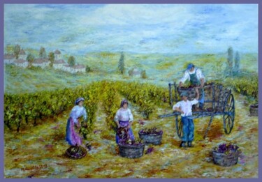 Malerei mit dem Titel "Vendanges en Bourgo…" von Monique Laville, Original-Kunstwerk, Öl