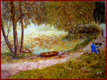 Pintura titulada "Bords de Marne en a…" por Monique Laville, Obra de arte original, Oleo