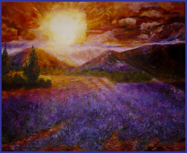 Pintura titulada "Coucher de soleil s…" por Monique Laville, Obra de arte original, Oleo