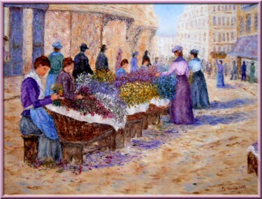 Peinture intitulée "marche-aux-fleurs-a…" par Monique Laville, Œuvre d'art originale, Huile