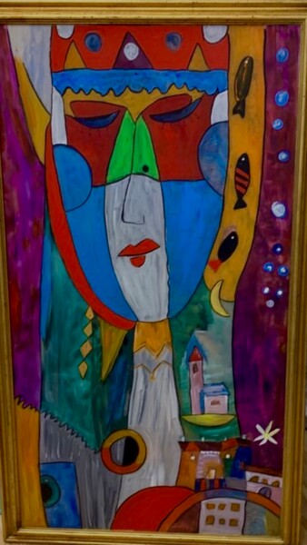 Painting titled "MOCTEZUMA" by Monique Margueritte, Original Artwork, Acrylic Mounted on Wood Panel