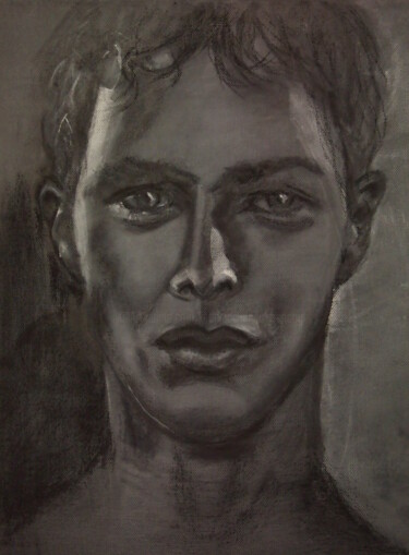 Painting titled "J ai un fils" by Monique Marie François (Moma), Original Artwork, Charcoal Mounted on Wood Stretcher frame