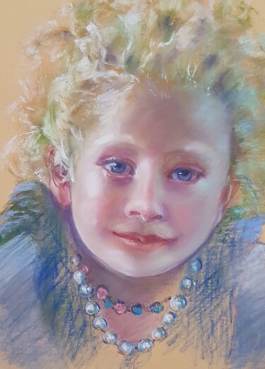Peinture intitulée "Jeune fille à la pe…" par Monique Marie François (Moma), Œuvre d'art originale, Pastel Monté sur Panneau…