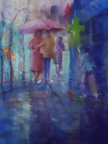 Peinture intitulée "Sous la pluie" par Monique Marie François (Moma), Œuvre d'art originale, Pastel
