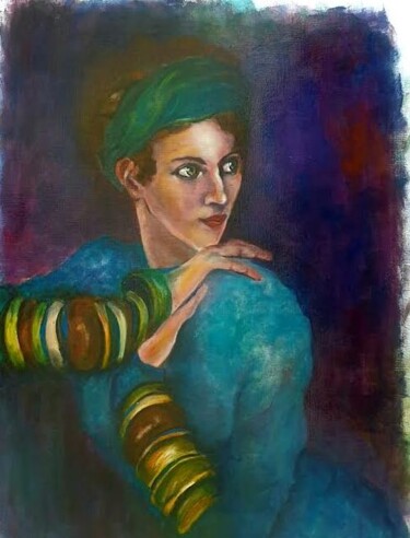 Malerei mit dem Titel "Femme aux bracelets" von Monique Marie François (Moma), Original-Kunstwerk, Öl