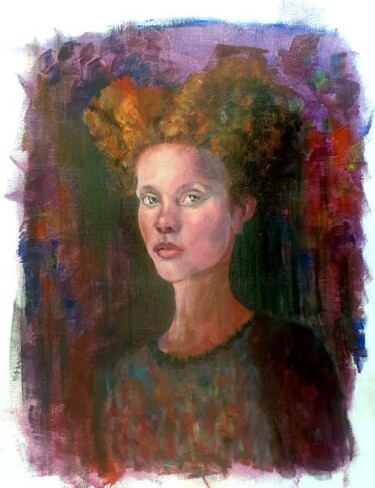 绘画 标题为“La fille aux cheveu…” 由Monique Marie François (Moma), 原创艺术品, 油 安装在其他刚性面板上