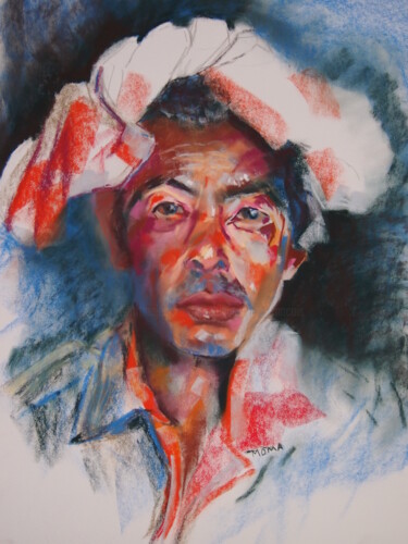 Pintura titulada "Un homme birman" por Monique Marie François (Moma), Obra de arte original, Pastel