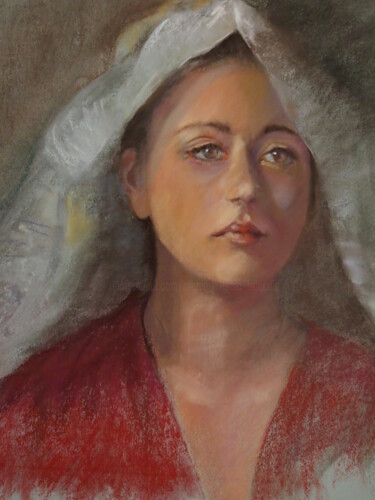 Painting titled "Jeune fille à la co…" by Monique Marie François (Moma), Original Artwork, Pastel
