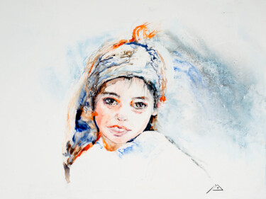 Peinture intitulée "Petite Marocaine" par Monique Marie François (Moma), Œuvre d'art originale, Aquarelle