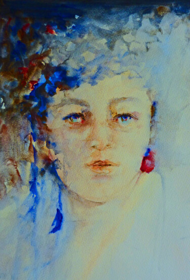 Painting titled "Maria" by Monique Marie François (Moma), Original Artwork, Watercolor Mounted on Glass