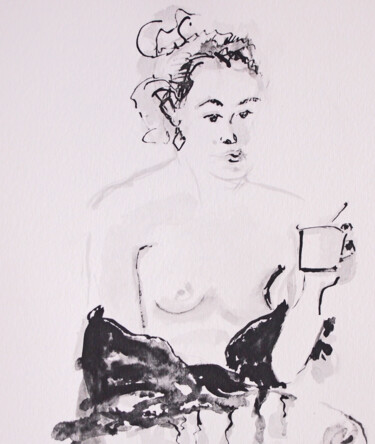 Peinture intitulée "Un modèle boit son…" par Monique Marie François (Moma), Œuvre d'art originale, Encre