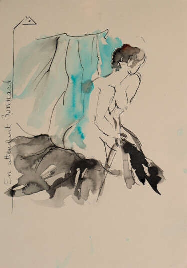 "En attendant Bonnar…" başlıklı Tablo Monique Marie François (Moma) tarafından, Orijinal sanat, Mürekkep