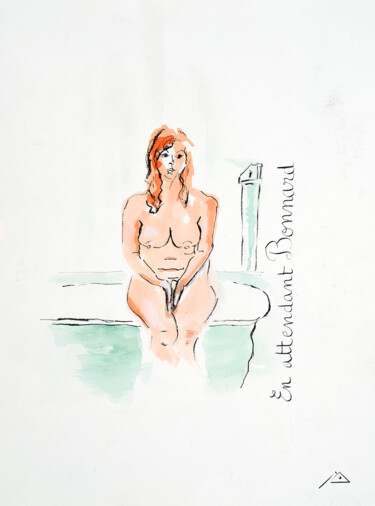 Malerei mit dem Titel "En attendant Bonnar…" von Monique Marie François (Moma), Original-Kunstwerk, Tinte