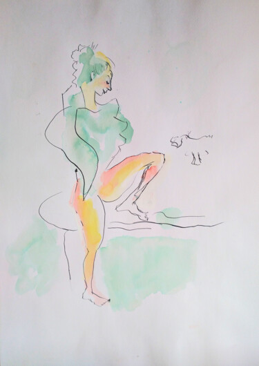 Pintura intitulada "En attendant Bonnar…" por Monique Marie François (Moma), Obras de arte originais