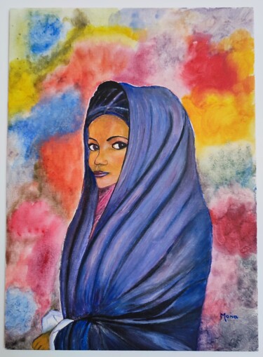 Painting titled "femme berbère" by Monique Maurice (Mona), Original Artwork, Acrylic Mounted on Cardboard