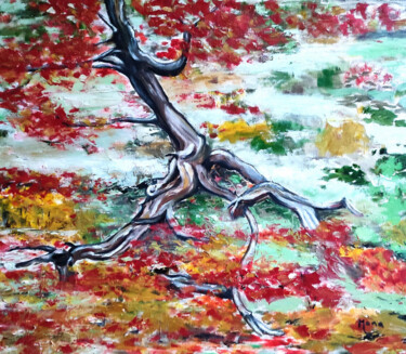 Painting titled "Automne" by Monique Maurice (Mona), Original Artwork, Oil Mounted on Wood Stretcher frame