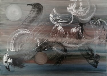 Картина под названием "Pigeon vole" - Monique Mert, Подлинное произведение искусства, Масло