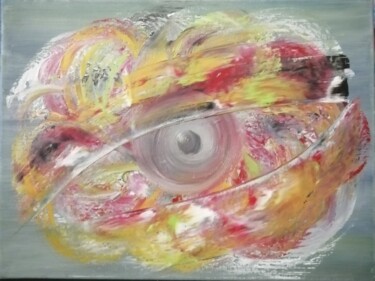 Peinture intitulée "L'œil en fleur" par Monique Mert, Œuvre d'art originale, Huile