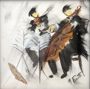 Peinture intitulée "Duo à vent" par Monique Perret, Œuvre d'art originale, Aquarelle Monté sur Carton
